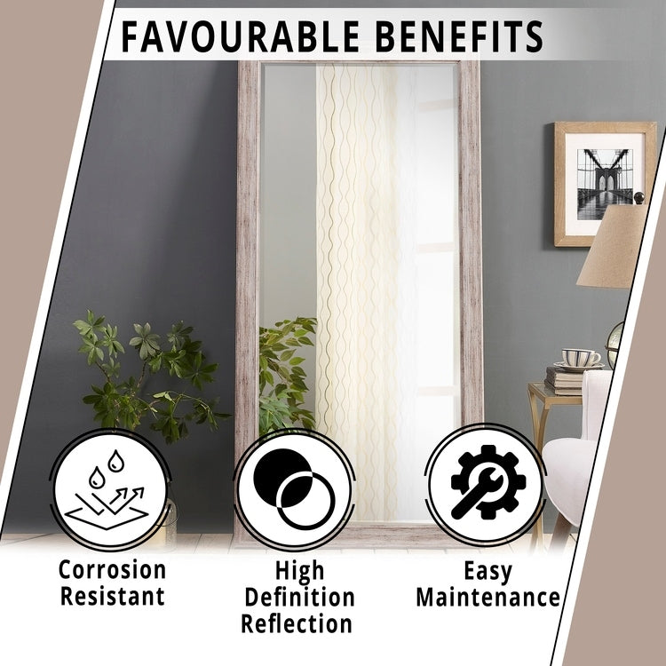 Grand miroir mural rustique - Miroir pleine longueur rectangulaire avec cadre en bois 66 x 32 pouces pour salon, chambre à coucher