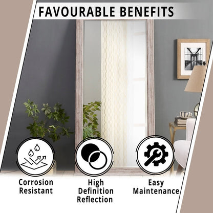 Grand miroir mural rustique - Miroir pleine longueur rectangulaire avec cadre en bois 66 x 32 pouces pour salon, chambre à coucher