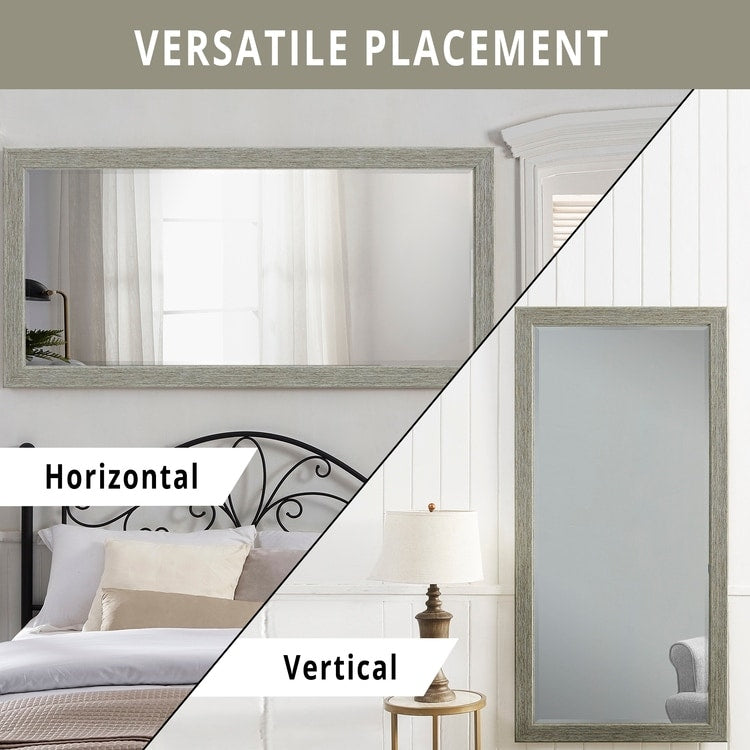 Grand miroir mural rustique - Miroir pleine longueur rectangulaire avec cadre en bois 66 x 32 pouces pour salon, chambre à coucher