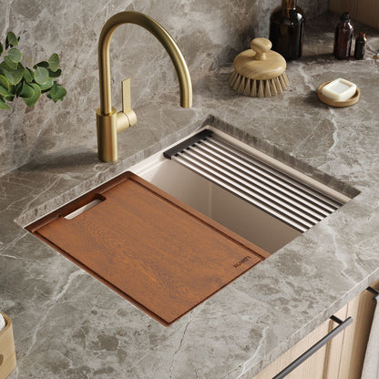 Ruvati Lavabo de buanderie à encastrer sous plan de travail Workstation Warm White en epiRock de 25 pouces - RVG2321WB