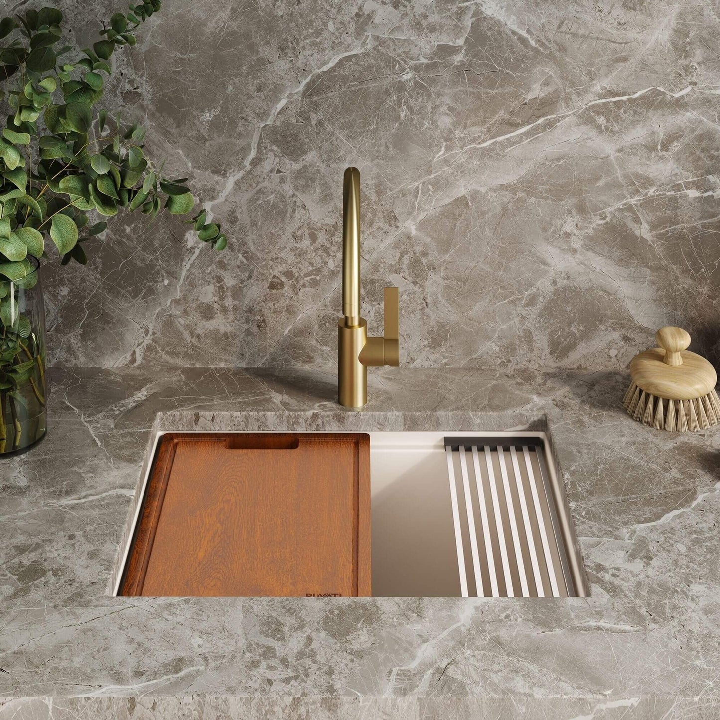 Ruvati Lavabo de buanderie à encastrer sous plan de travail Workstation Warm White en epiRock de 25 pouces - RVG2321WB