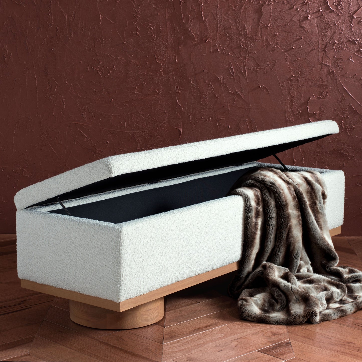 Banc de rangement SAFAVIEH Couture Sunneva Boucle - 155 cm L x 51 cm P x 48 cm H - 155Lx51Px48H