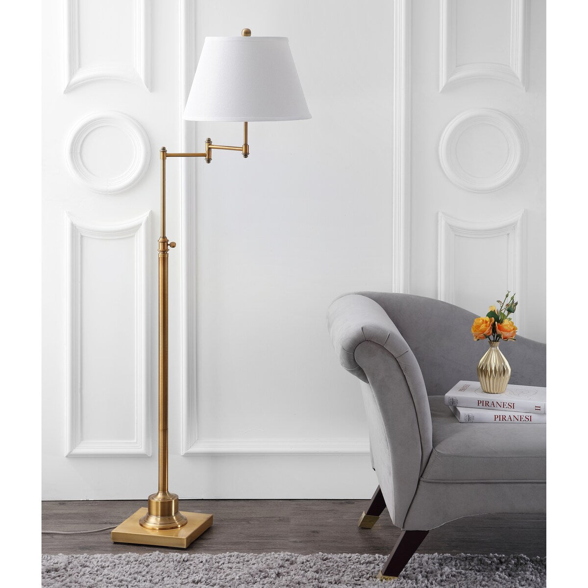 SAFAVIEH Lighting Tracee Lampe de sol pivotante dorée de 60 pouces - 16x16x54.5-68.5 - 16Lx16Px69H