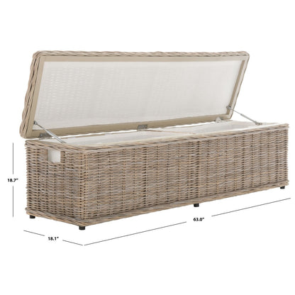 Coffre de rangement en rotin naturel gris SAFAVIEH Marcelien - 63 x 18,1 x 18,7 - 63Lx18Px19H