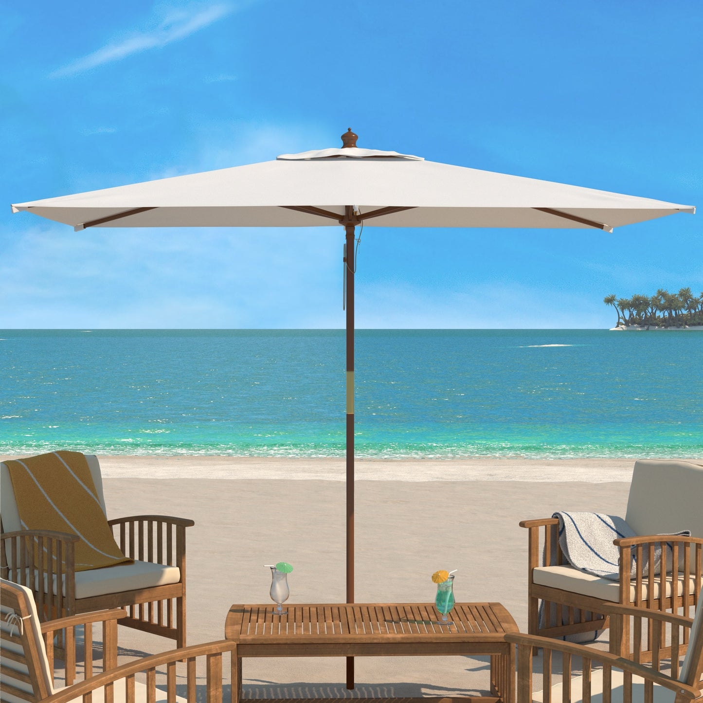 Parasol de jardin Glauca de SAFAVIEH, 3,35 m (11 pieds), avec poulie en bois