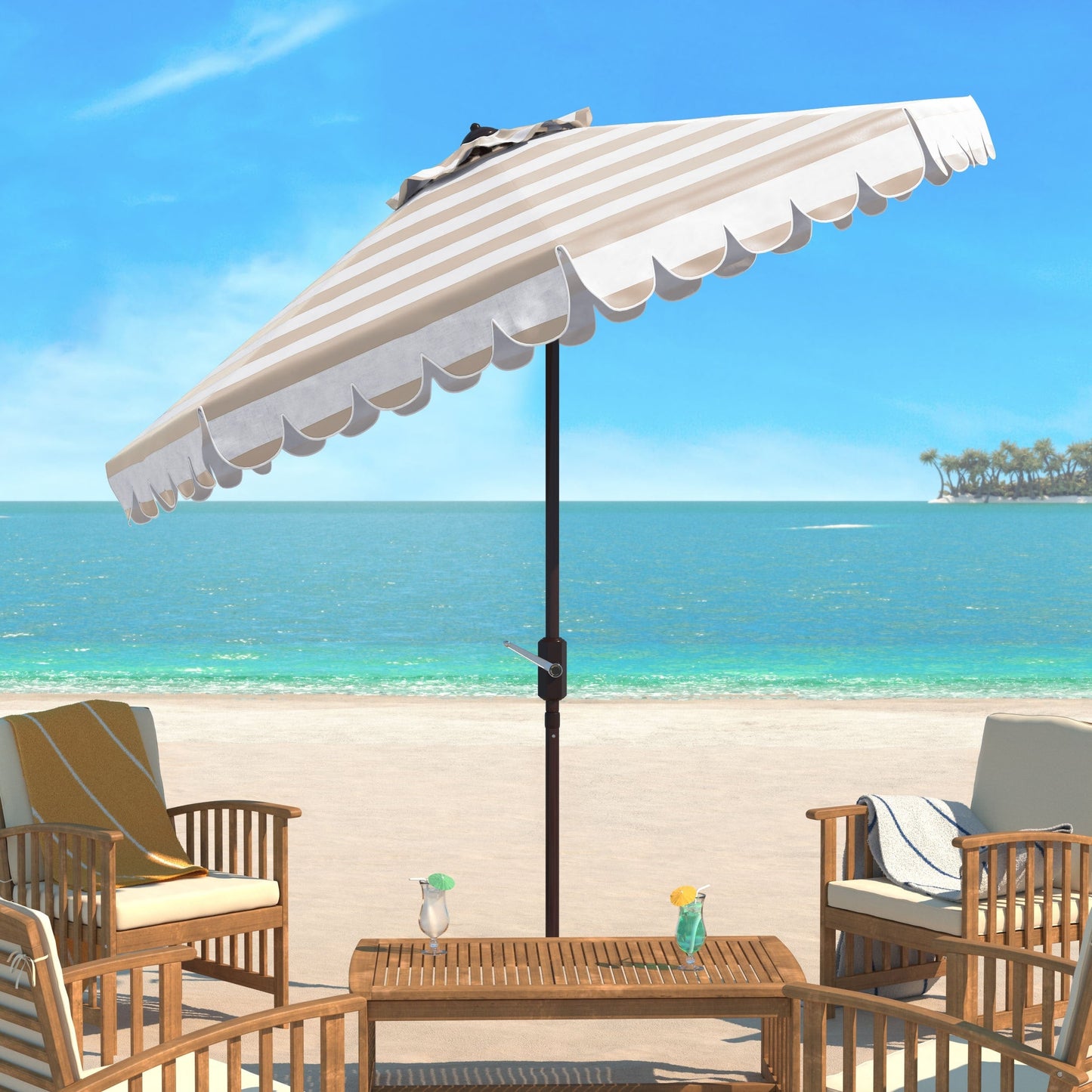 Parasol rond de 3,35 m (11 pieds) Jaylee pour extérieur de SAFAVIEH