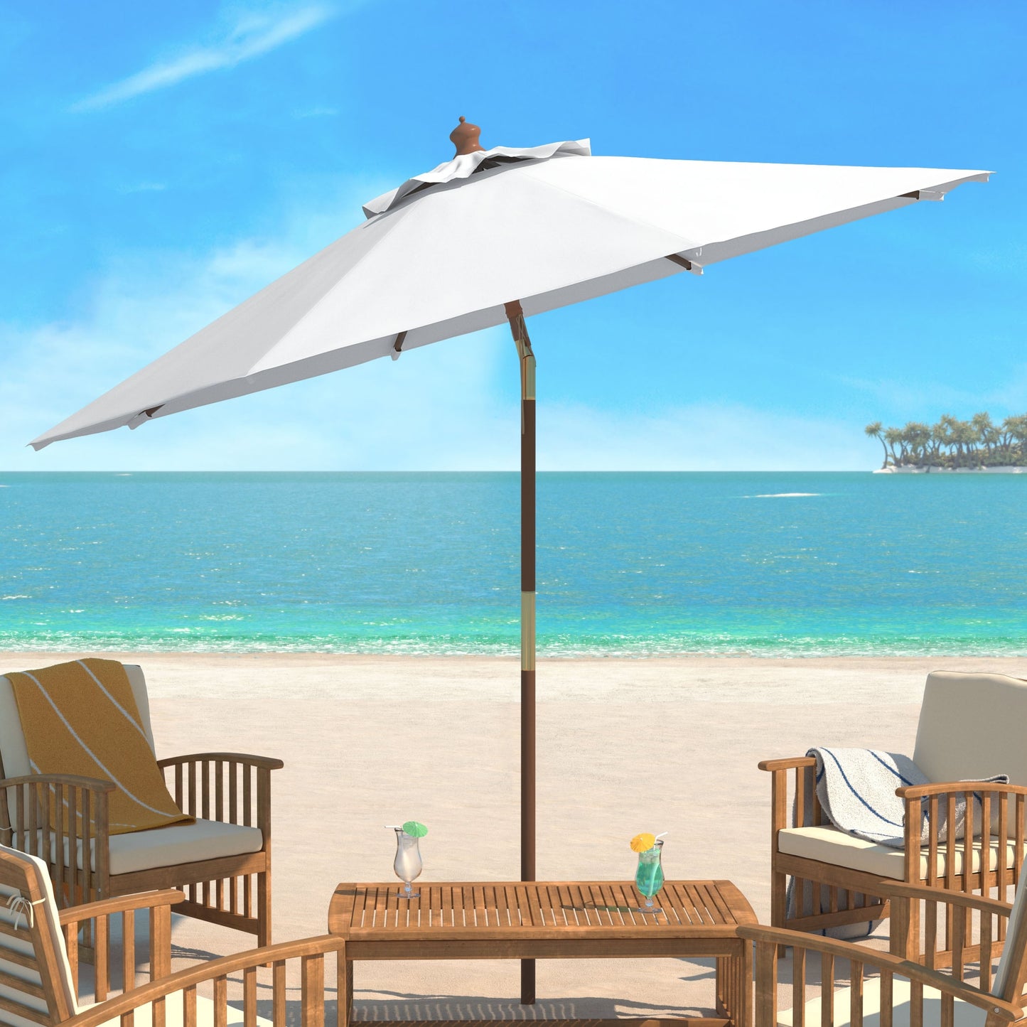 Parasol d'extérieur en bois Zlatana de 2,7 m (9 pieds) de SAFAVIEH