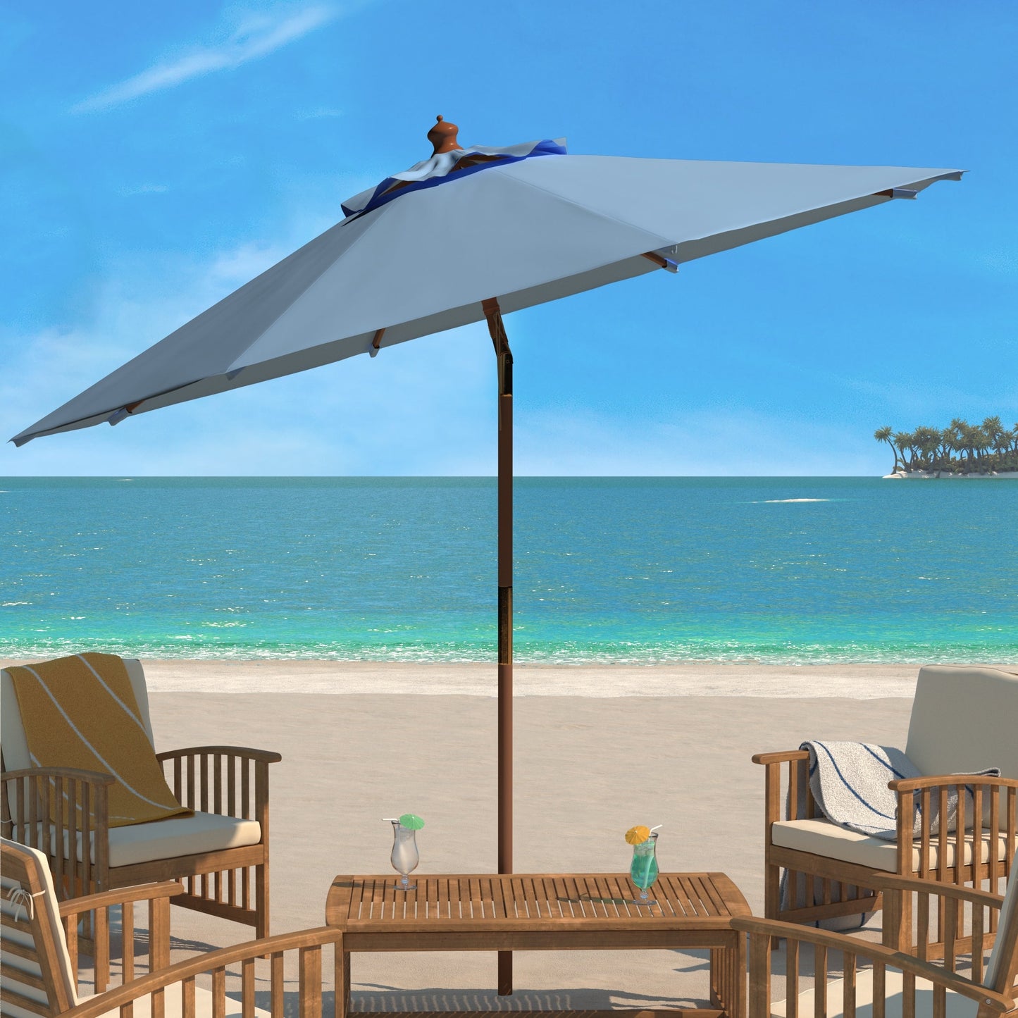 Parasol d'extérieur en bois Zlatana de 2,7 m (9 pieds) de SAFAVIEH