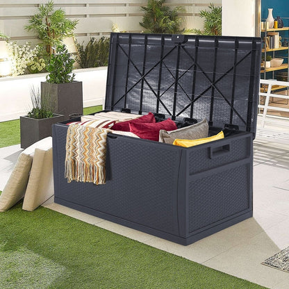 SUNCROWN Coffre de rangement extérieur en résine résistant aux intempéries, 75-120 gallons, pour meubles et autres articles