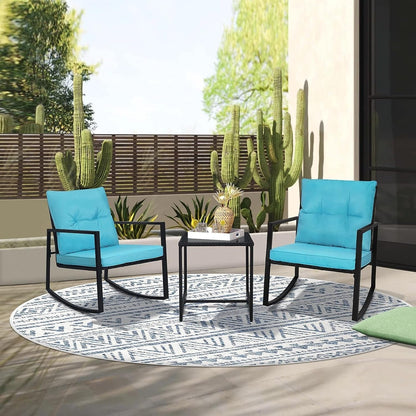 SUNCROWN 3-Piece Black Metal Outdoor Patio Rocking Bistro Set
