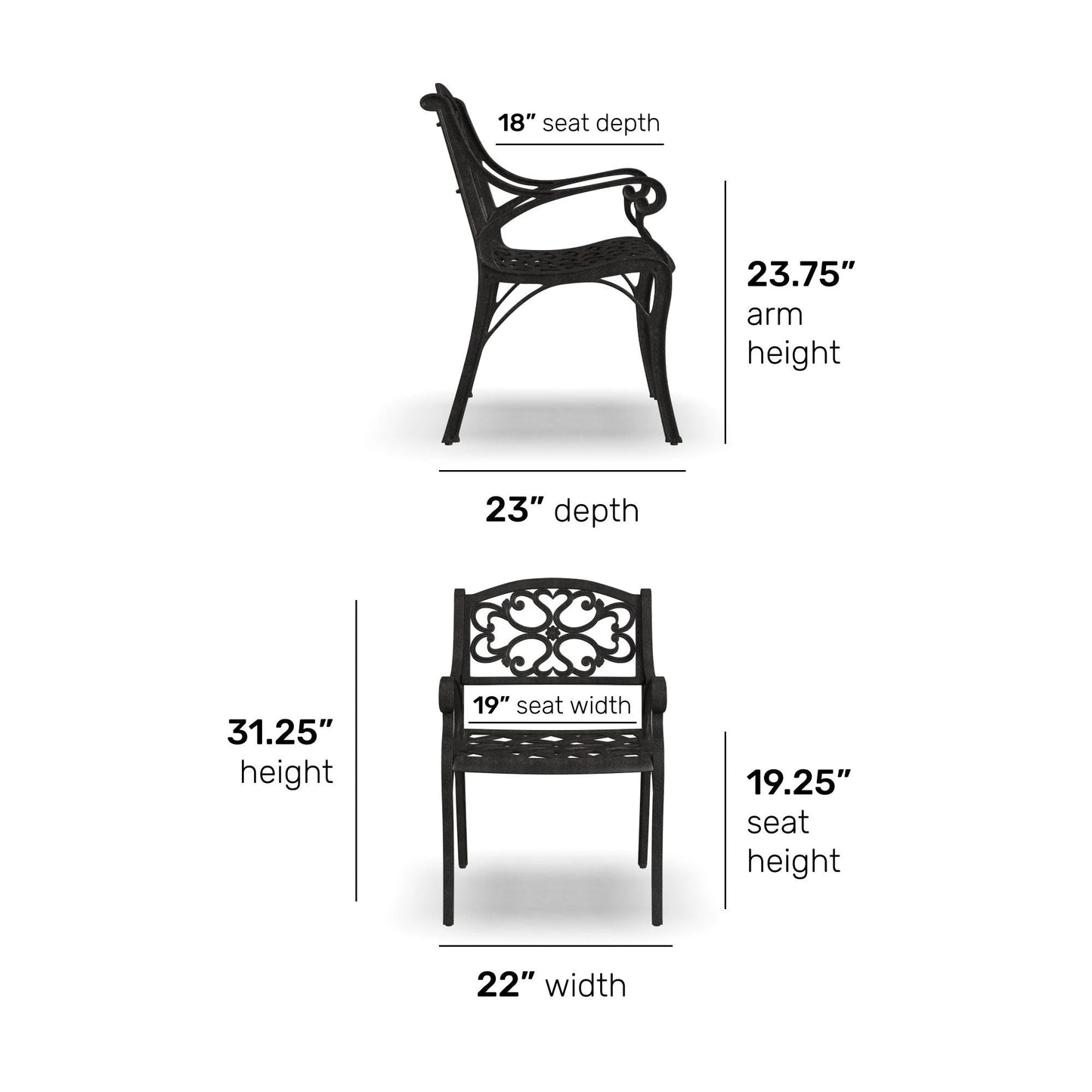 Ensemble de repas d'extérieur Sanibel en aluminium bronze, 7 pièces, comprenant une table ovale de 72 pouces et six chaises à accoudoirs de Homestyles.