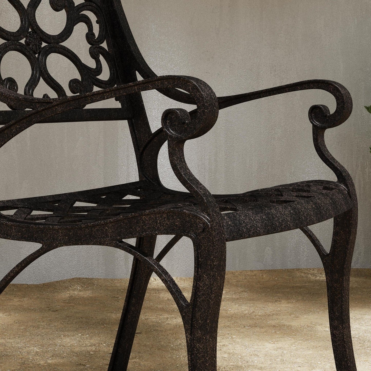 Ensemble de repas d'extérieur Sanibel en aluminium bronze, 7 pièces, comprenant une table ovale de 72 pouces et six chaises à accoudoirs de Homestyles.