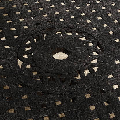 Ensemble de repas d'extérieur Sanibel en aluminium bronze, 7 pièces, comprenant une table ovale de 72 pouces et six chaises à accoudoirs de Homestyles.