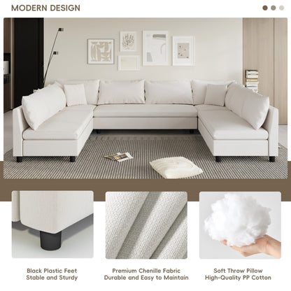 Canapé d'angle, ensemble de canapés en chenille en forme de U réversible, combinaison libre, canapé convertible 8 places surdimensionné