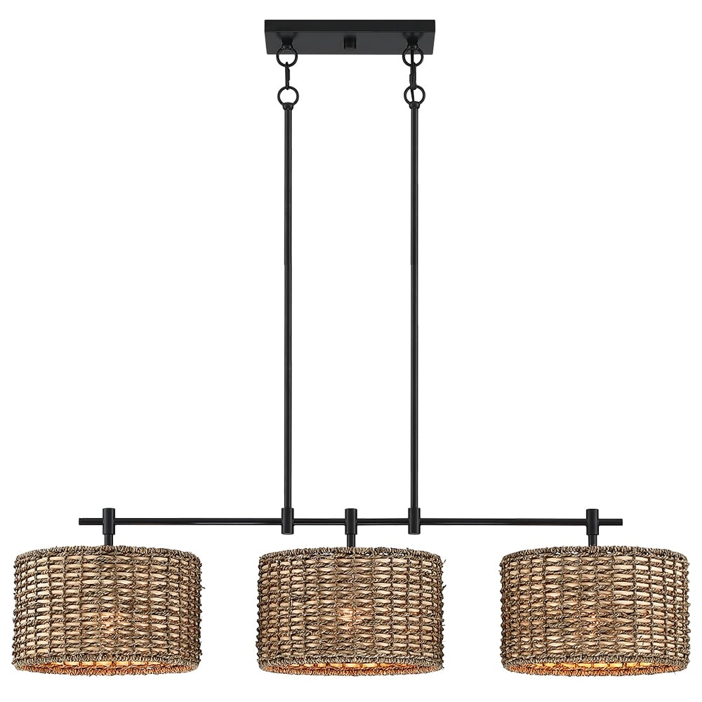Suspension linéaire à 3 lumières pour îlot de cuisine, style ferme, noir - 41W