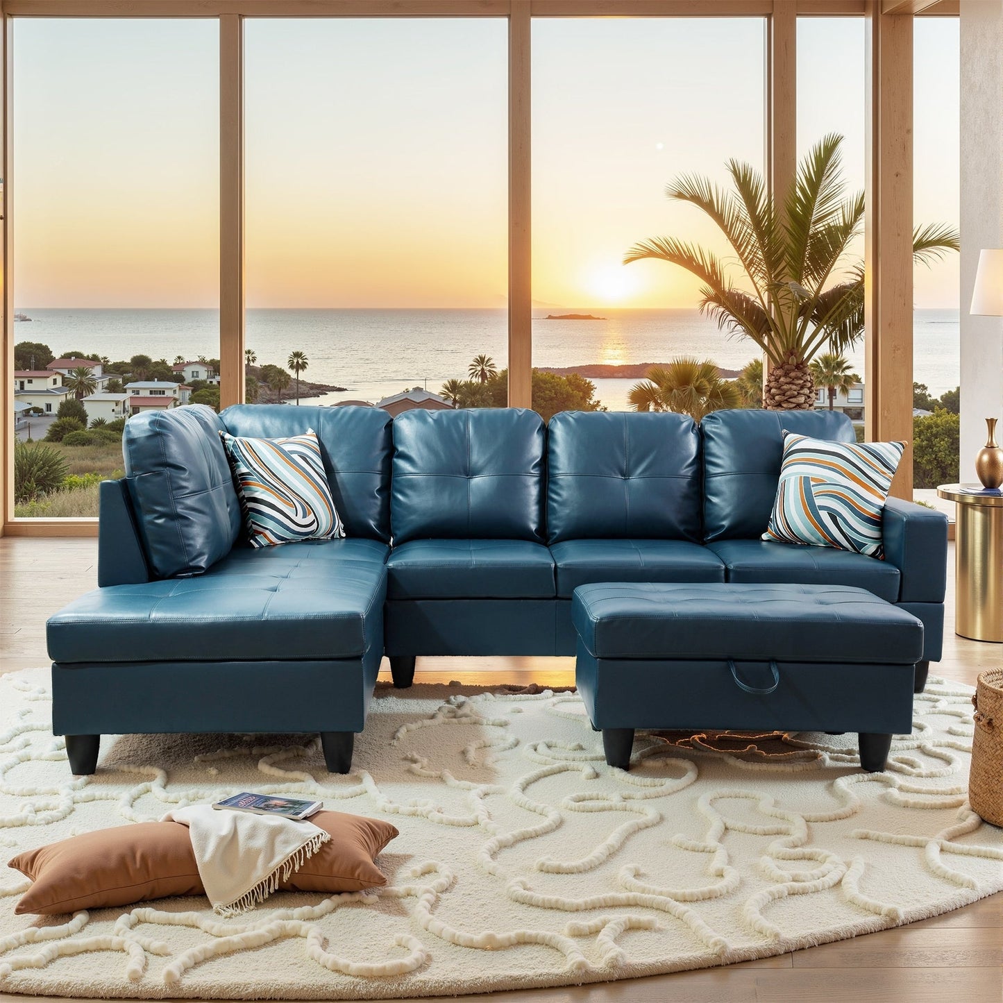 Ensemble de canapé semi-cuir synthétique PU 3 pièces pour salon