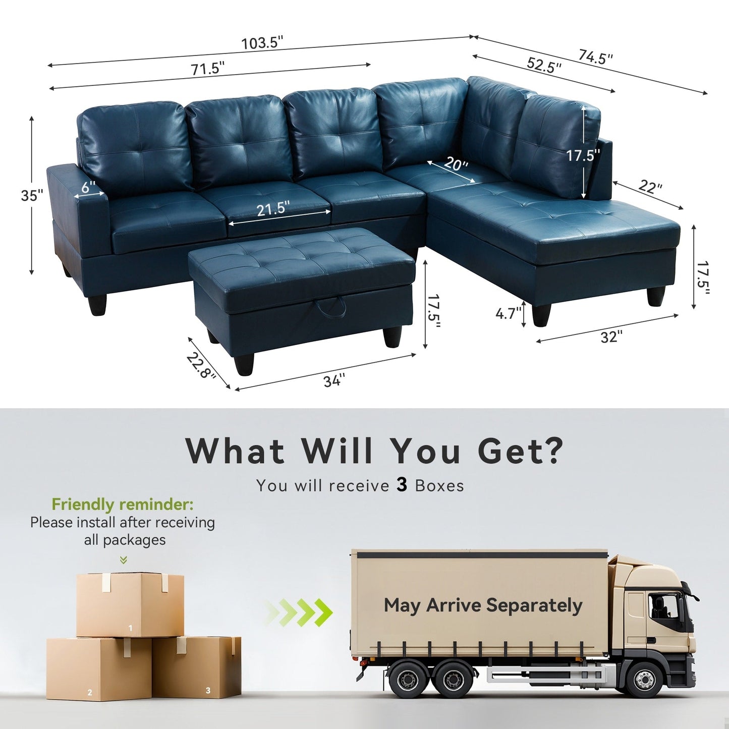 Ensemble de canapé semi-cuir synthétique PU 3 pièces pour salon