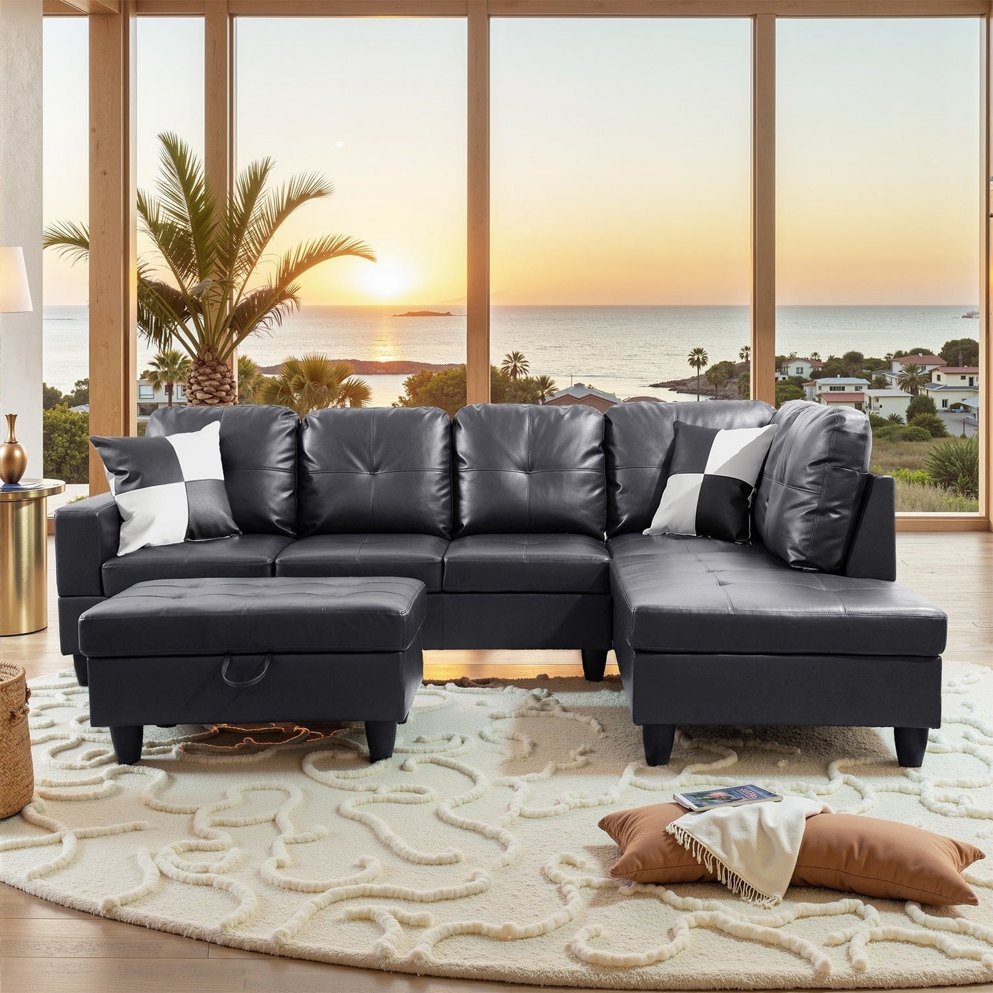 Ensemble de canapé semi-cuir synthétique PU 3 pièces pour salon