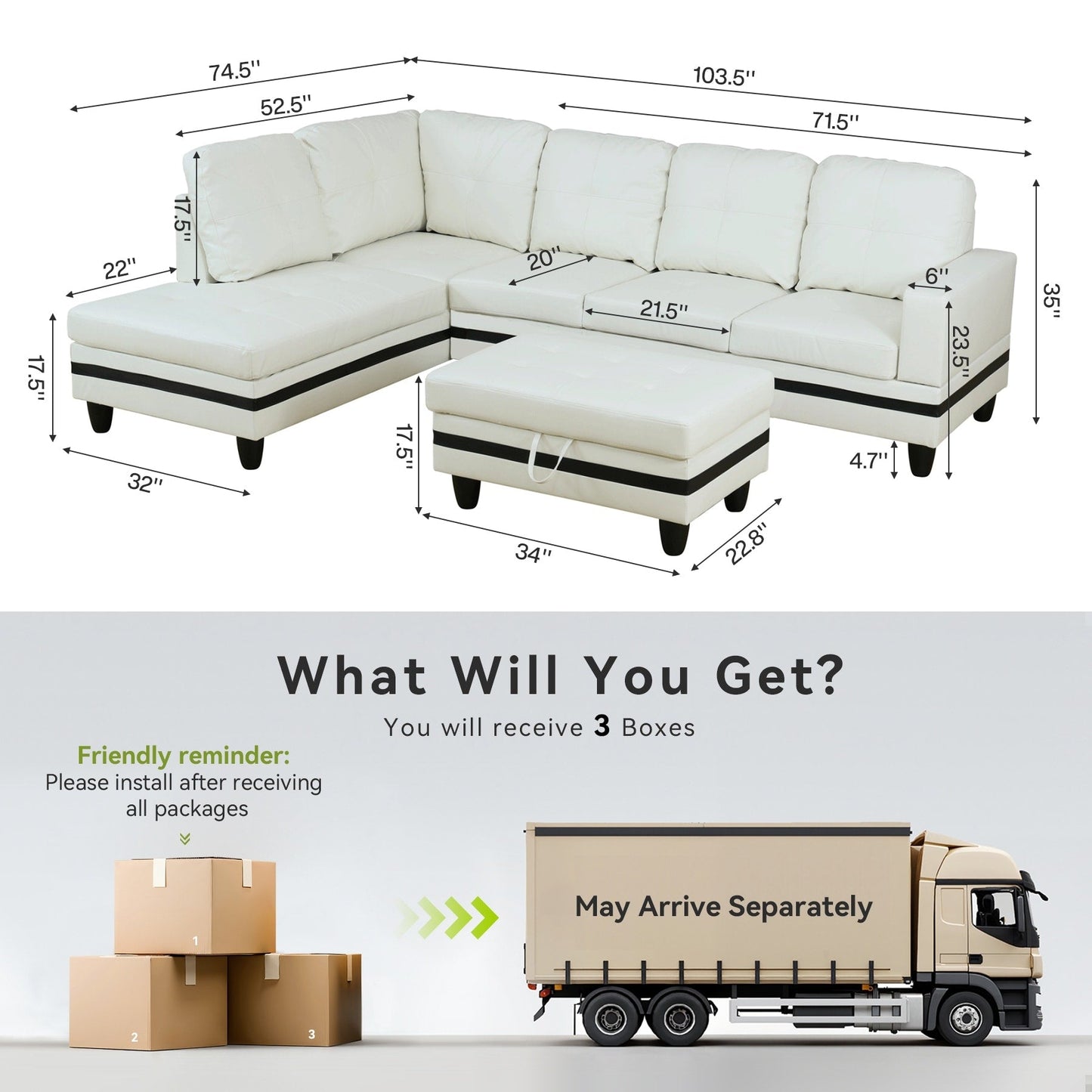 Ensemble de canapé semi-cuir synthétique PU 3 pièces pour salon