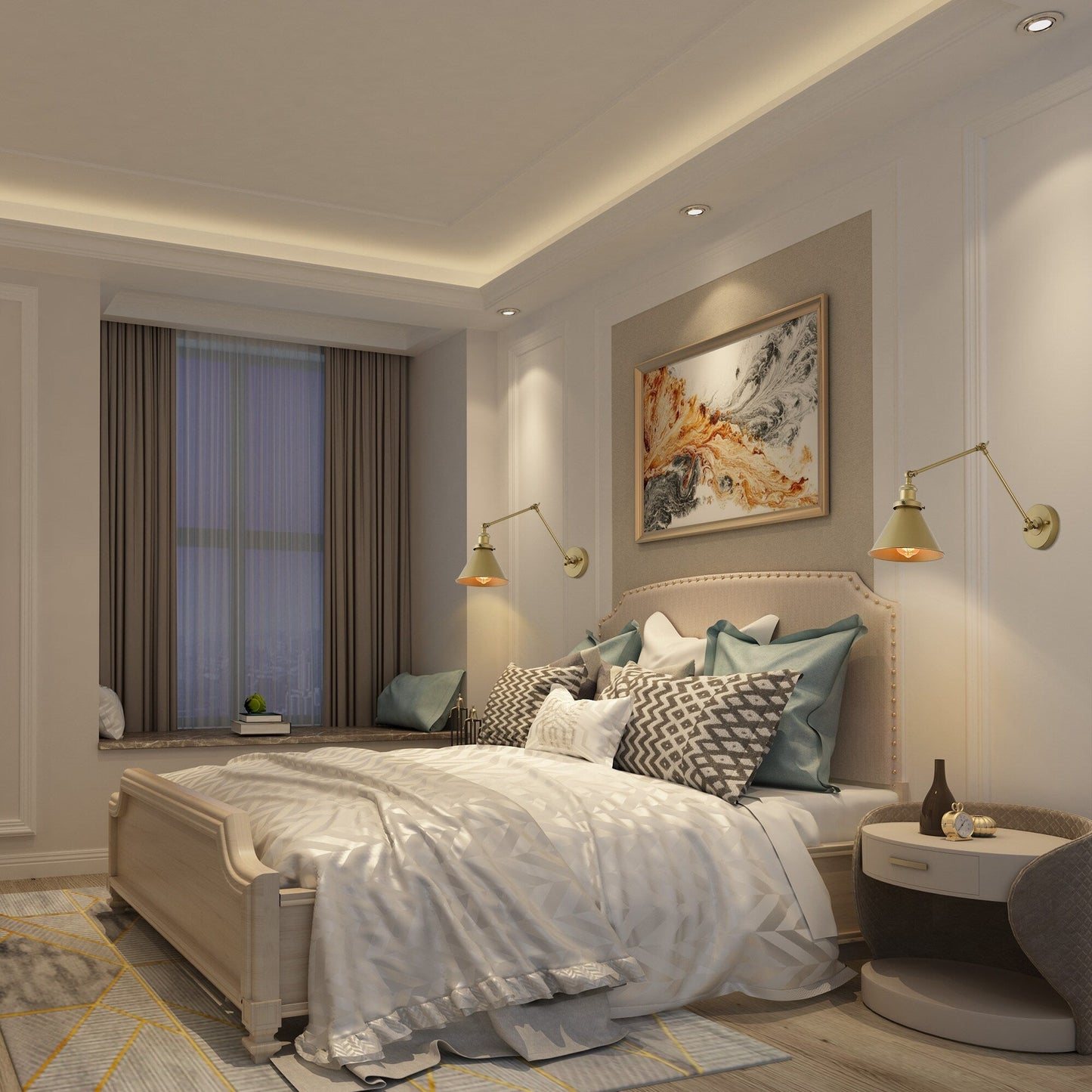 Lot de 2 appliques murales modernes à bras oscillant, réglables, à brancher ou à câbler.