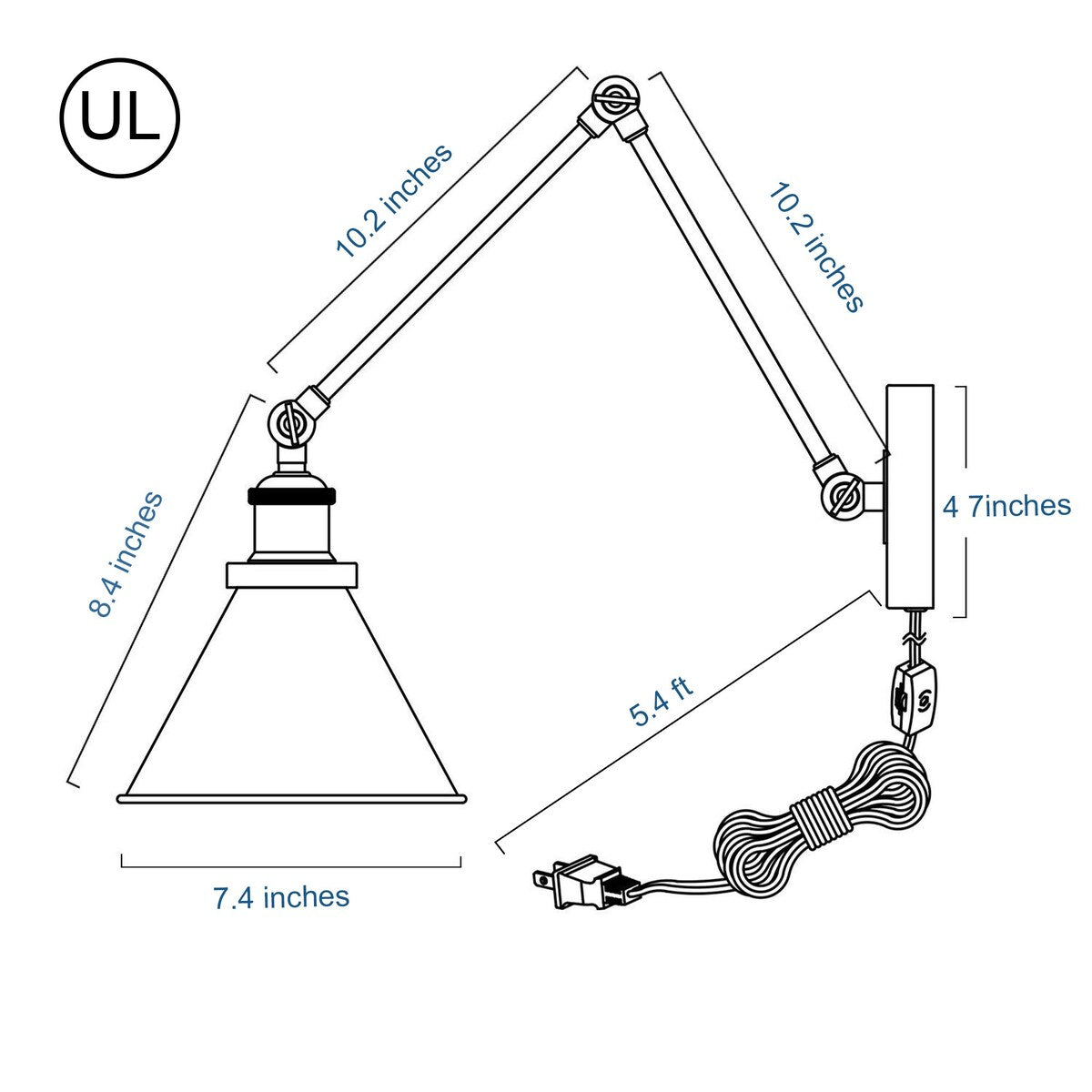 Malryn Lot de 2 appliques murales modernes à bras oscillant réglables, à brancher ou à câbler
