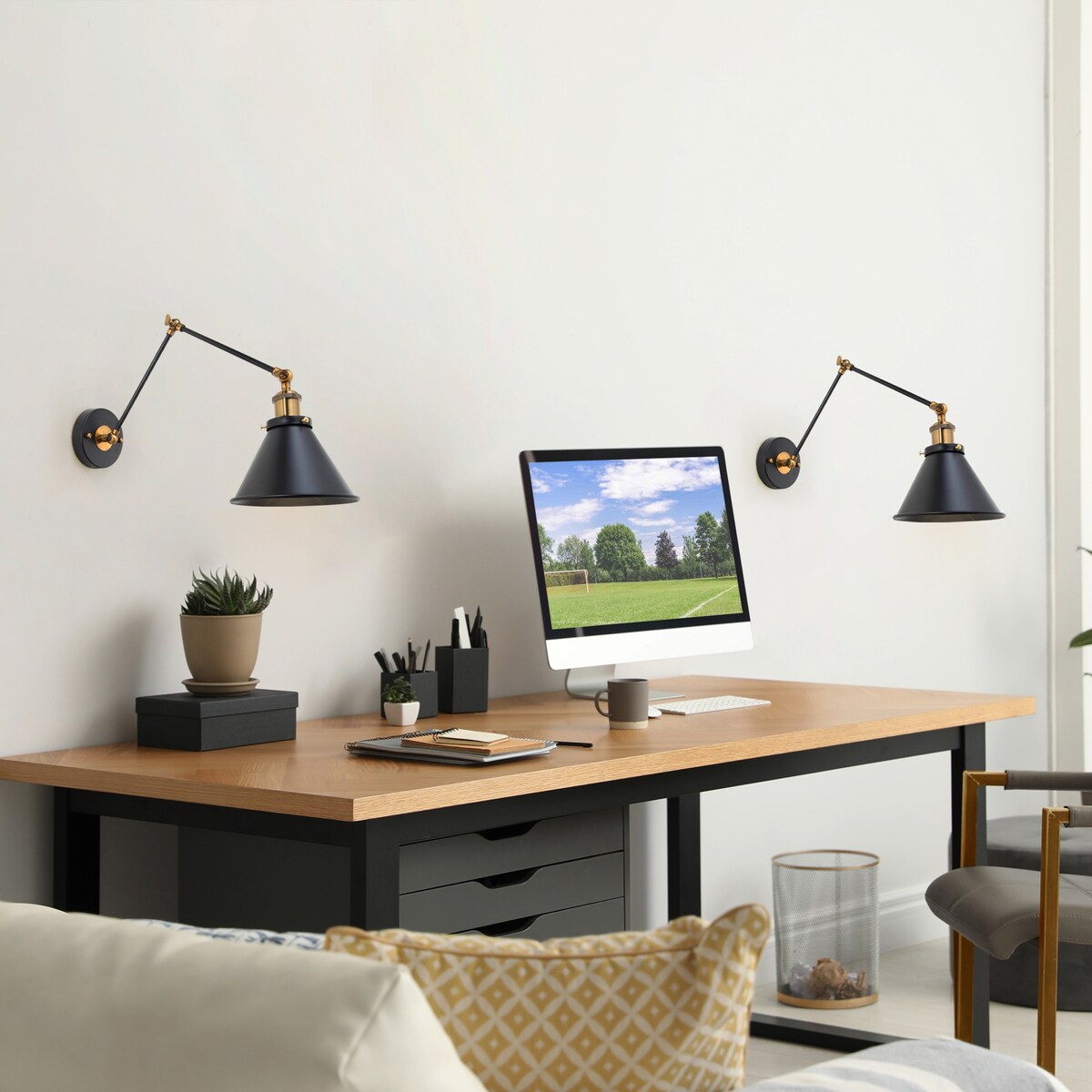 Malryn Lot de 2 appliques murales modernes à bras oscillant réglables, à brancher ou à câbler