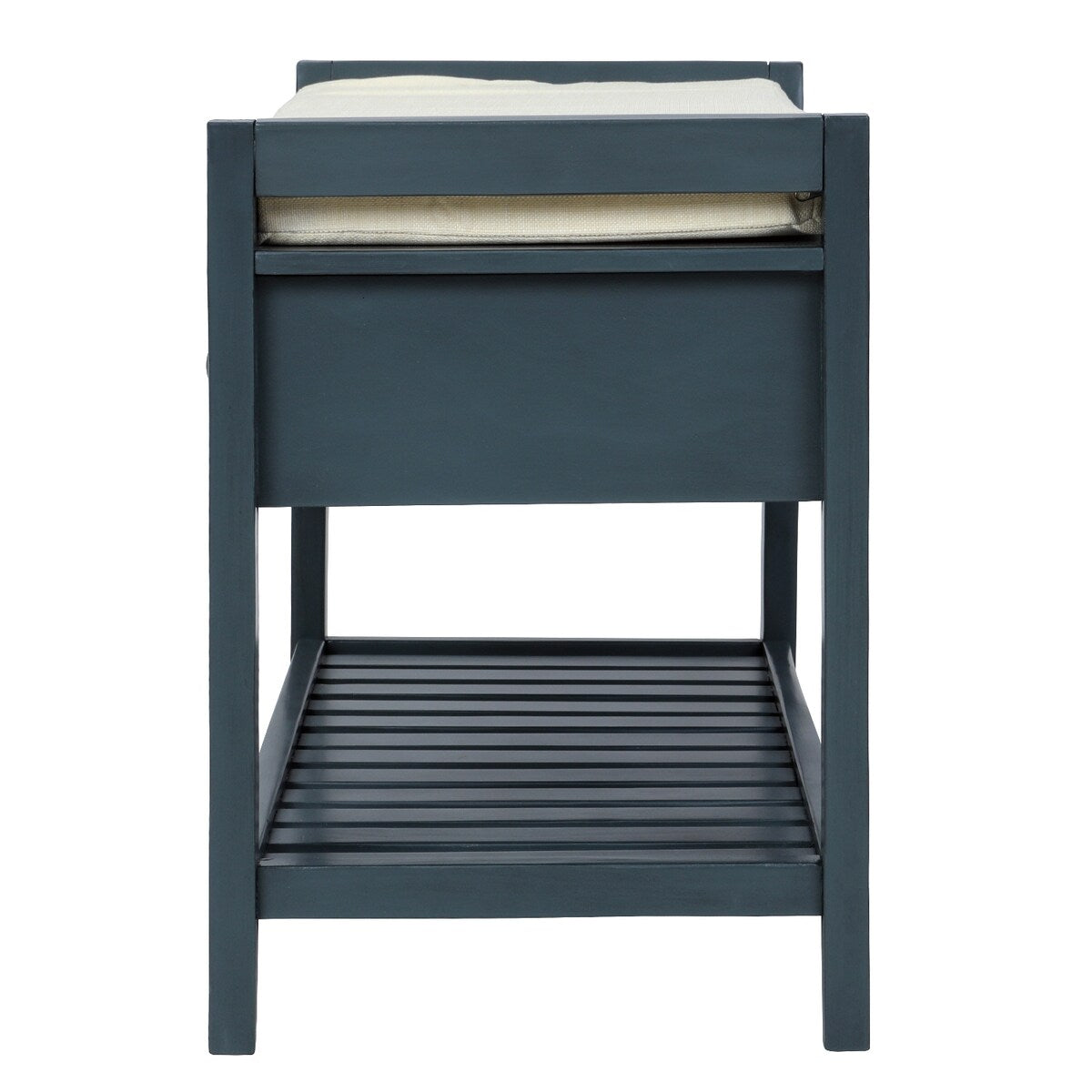 Range-chaussures avec assise rembourrée et tiroirs, banc de rangement multifonctionnel, bleu marine antique - 99L x 35W x 50H (cm)