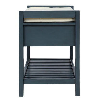 Range-chaussures avec assise rembourrée et tiroirs, banc de rangement multifonctionnel, bleu marine antique - 99L x 35W x 50H (cm)