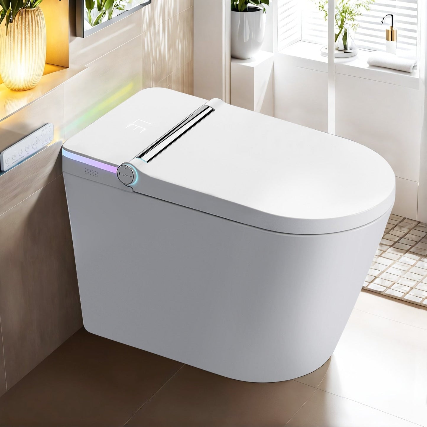 Smart Toilet, One Piece Bidet Toilet for Bathrooms,Modern Elongated Toilet with Warm Water,Dual Auto Flush,Foot Sensor Operation