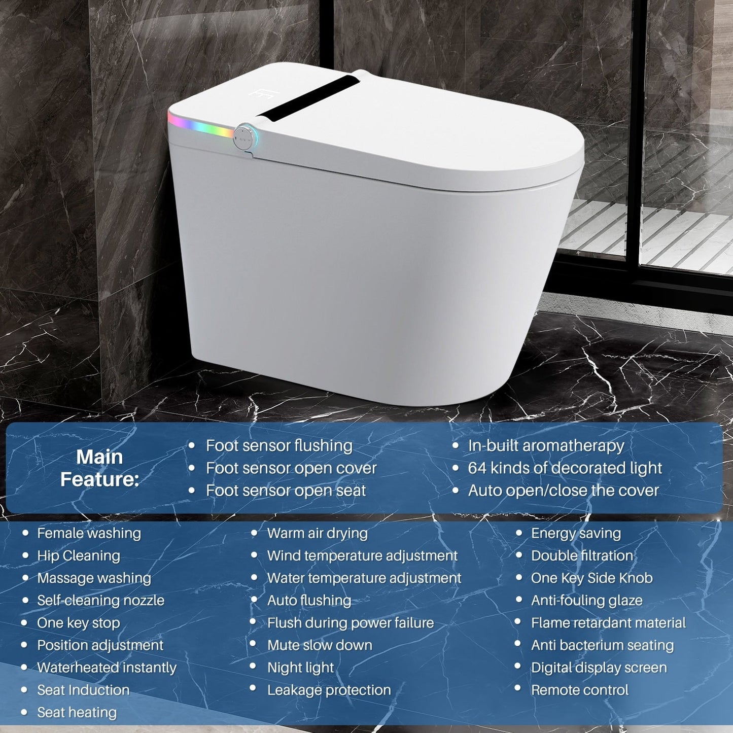 Smart Toilet, One Piece Bidet Toilet for Bathrooms,Modern Elongated Toilet with Warm Water,Dual Auto Flush,Foot Sensor Operation