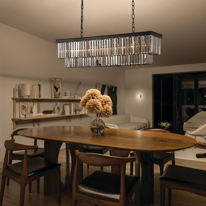 Luminaire suspendu à 2 niveaux pour îlot de cuisine, salle à manger, style moderne et contemporain, en cristal gris fumé et noir, 47 po.