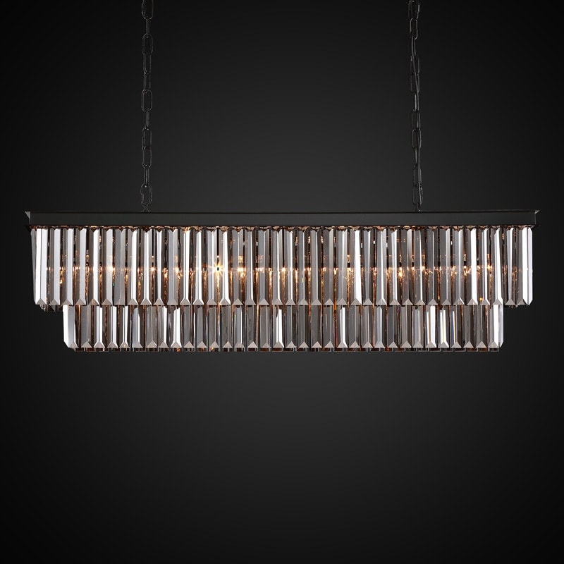 Luminaire suspendu à 2 niveaux pour îlot de cuisine, salle à manger, style moderne et contemporain, en cristal gris fumé et noir, 47 po.