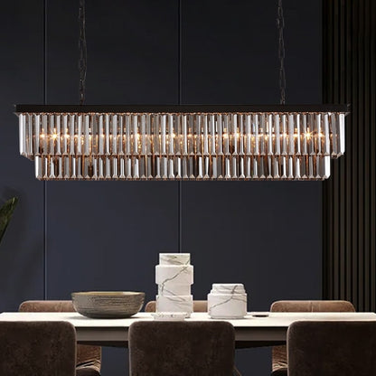 Luminaire suspendu à 2 niveaux pour îlot de cuisine, salle à manger, style moderne et contemporain, en cristal gris fumé et noir, 47 po.
