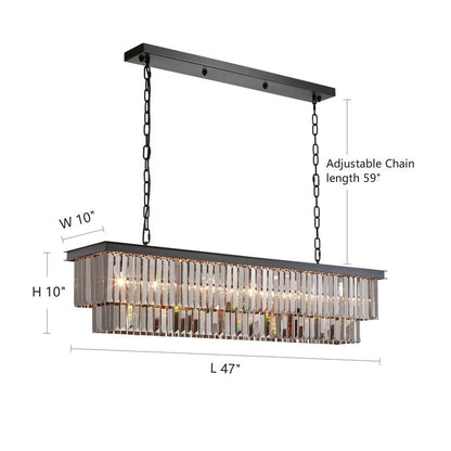 Luminaire suspendu à 2 niveaux pour îlot de cuisine, salle à manger, style moderne et contemporain, en cristal gris fumé et noir, 47 po.