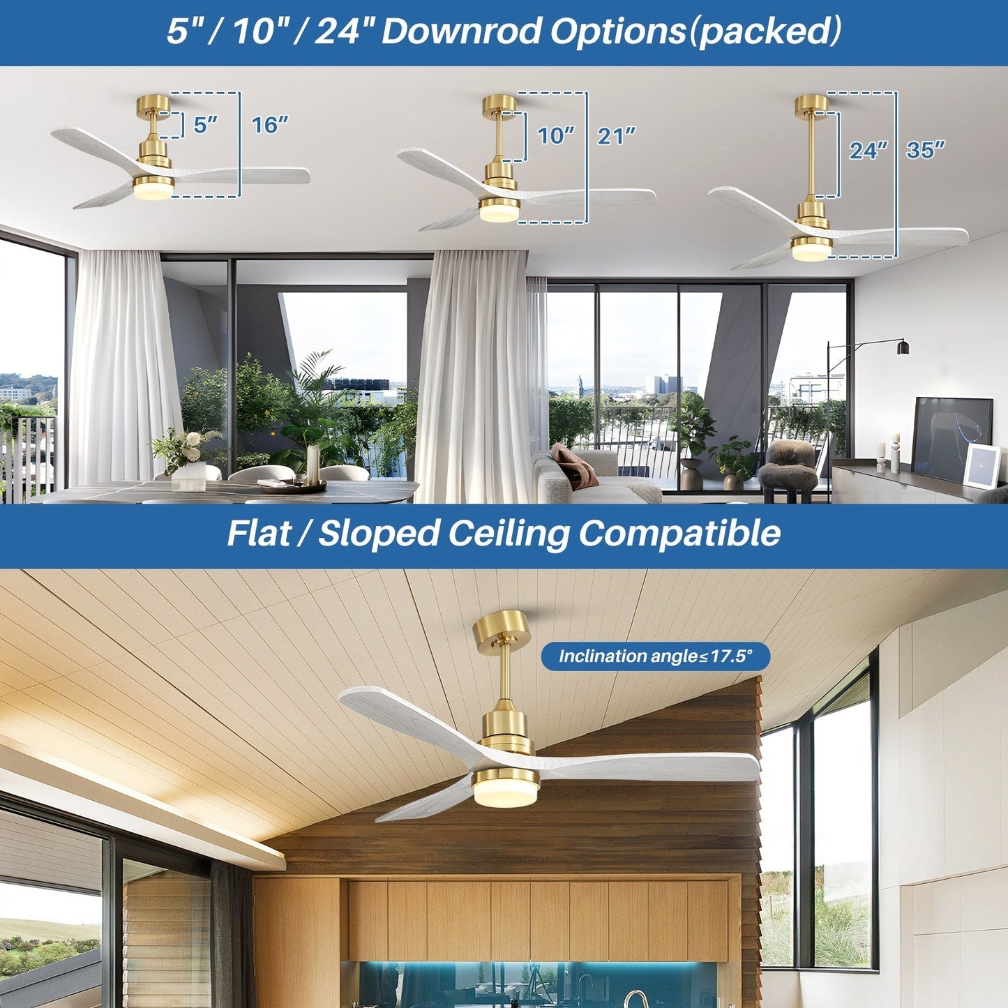 Sofucor 52 Indoor Wood Ceiling Fan Light with Remote, Integrated Light Optional