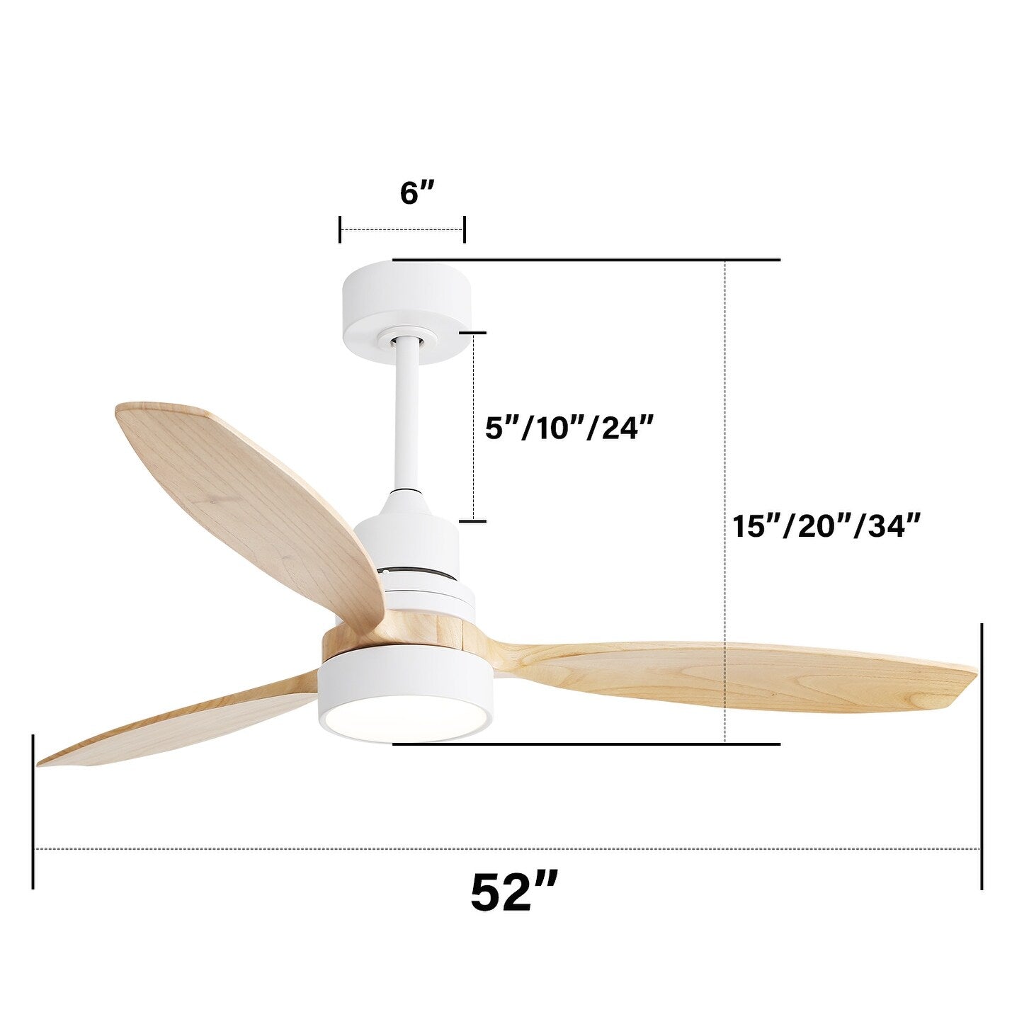 Sofucor 52 Indoor Wood Ceiling Fan Light with Remote, Integrated Light Optional