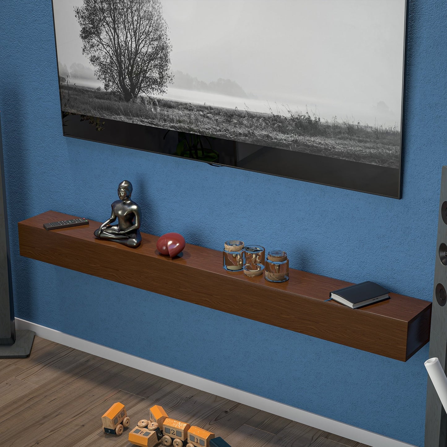 Solid Pine Wall Mounted Fireplace Mantel Floating Shelf