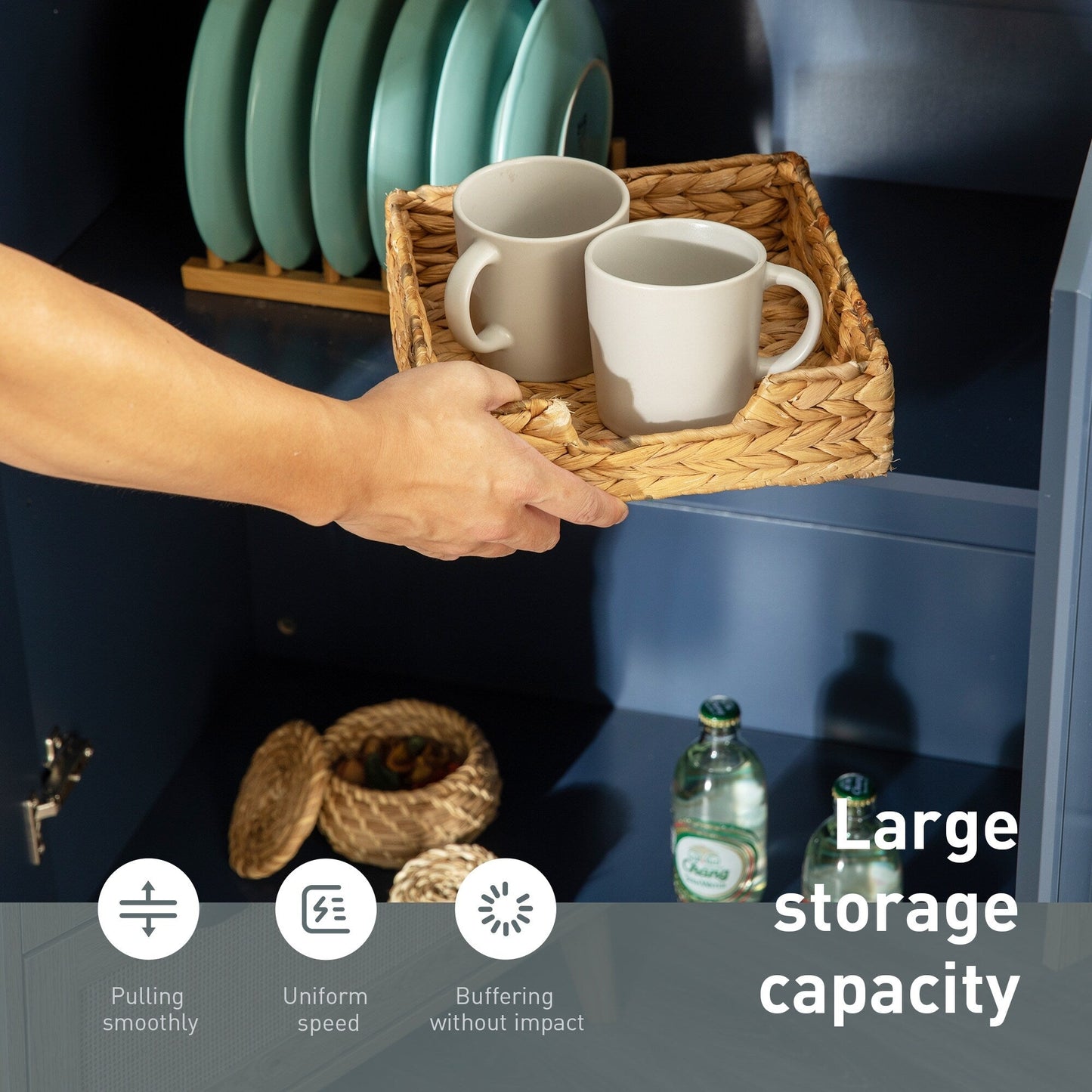 Sophia & William Kitchen Island Cart with Drop-Leaf and Rubber Wood Top, Rolling Kitchen Trolley Cart with Large Storage Cabinet