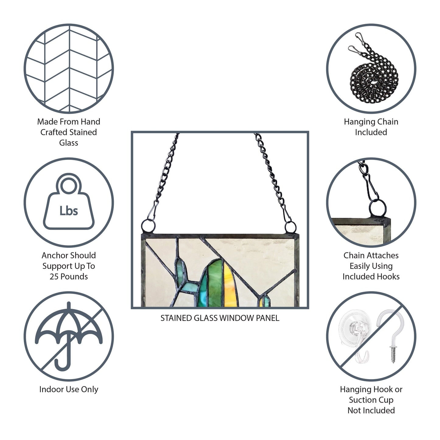 Panneau de vitrail victorien de 56 cm de haut de River of Goods