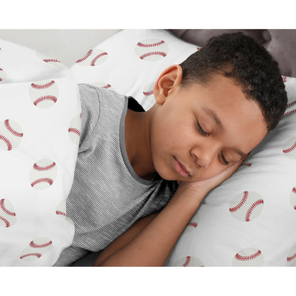 Sweet Jojo Designs Ensemble de Couette 3 Pièces pour Garçon, Motif Baseball, Rouge, Blanc et Bleu, Collection Sport, Taille Double/Queen