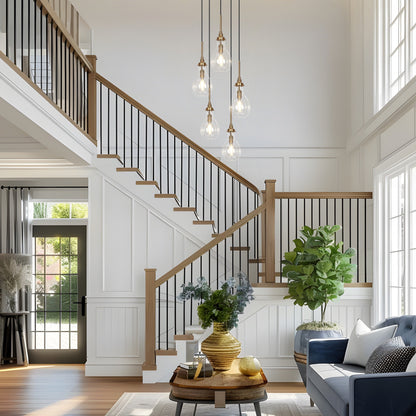 Synia Lustre moderne à 5 lumières en forme de goutte d'eau, suspension pour escalier, entrée, plafonds hauts - D15'' x H18.2-74.2''