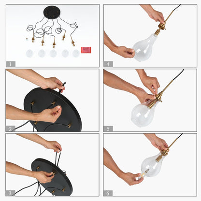 Synia Lustre moderne à 5 lumières en forme de goutte d'eau, suspension pour escalier, entrée, plafonds hauts - D15'' x H18.2-74.2''