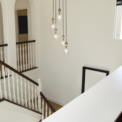 Synia Lustre moderne à 5 lumières en forme de goutte d'eau, suspension pour escalier, entrée, plafonds hauts - D15'' x H18.2-74.2''