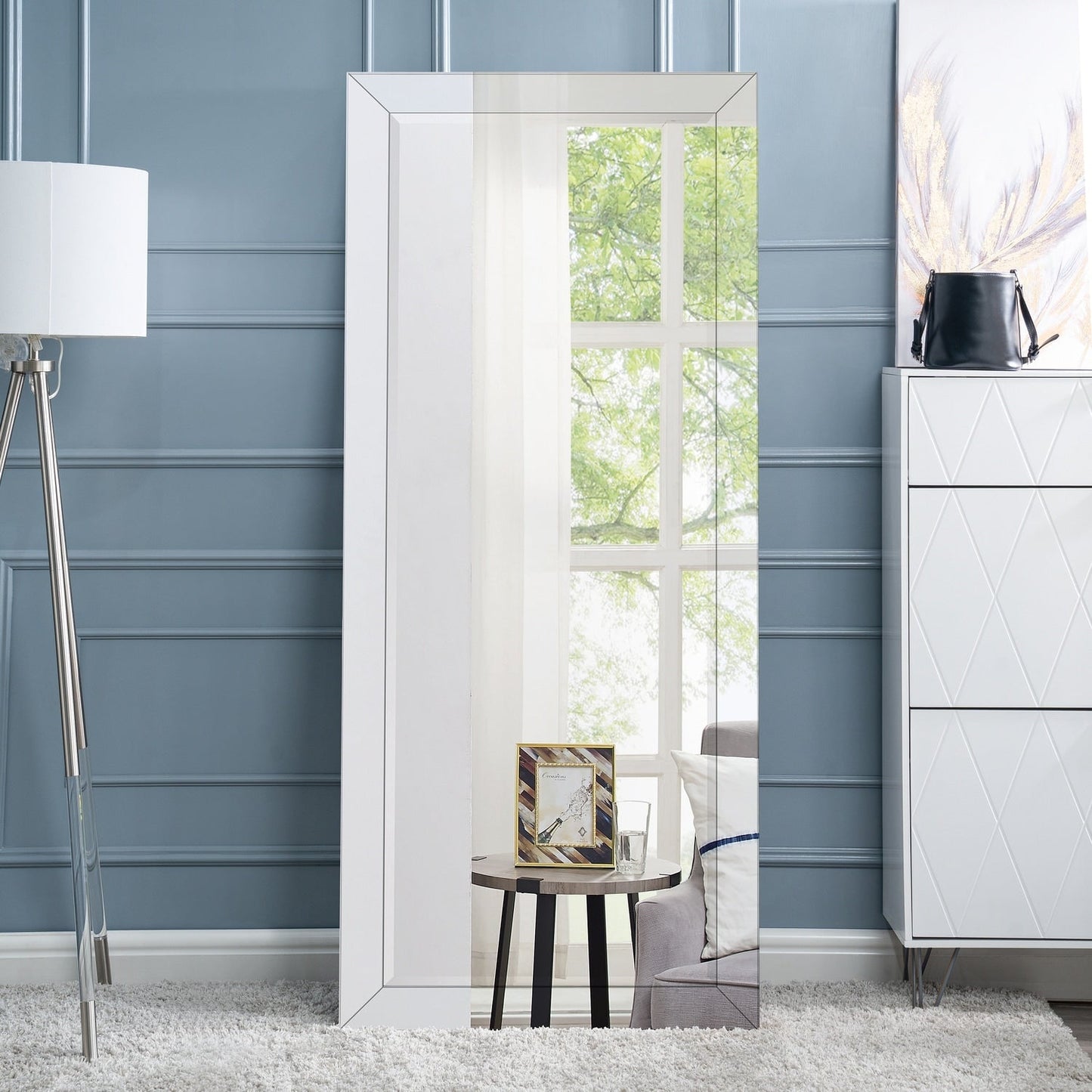 Grand miroir à perles pleine longueur - Miroir pleine taille surdimensionné, à poser ou à accrocher au mur