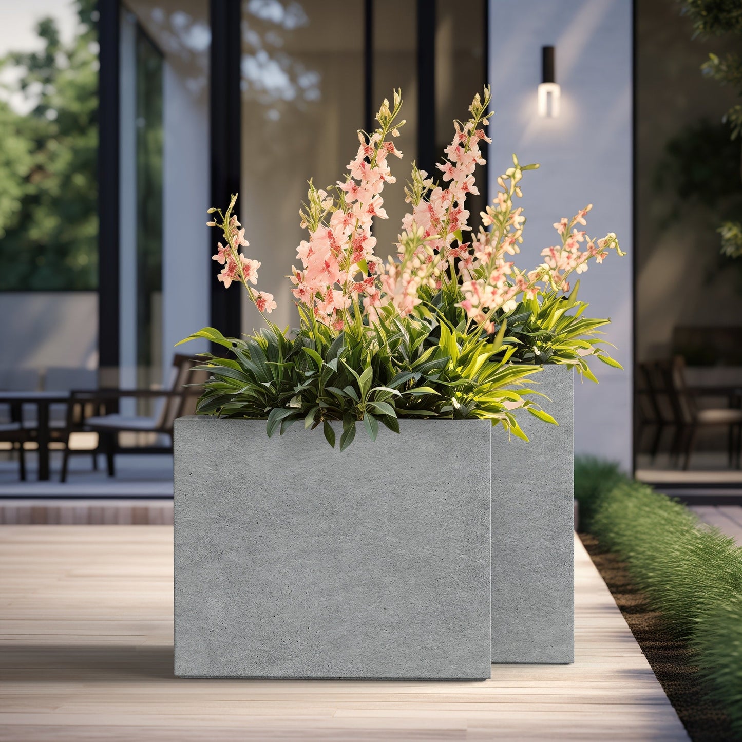 Grandes jardinières rectangulaires en béton / Grandes jardinières pour fleurs, pour intérieur et extérieur