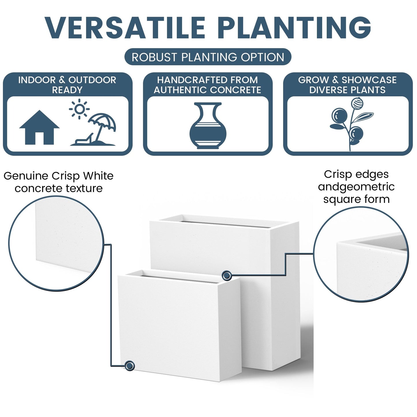 Grandes jardinières rectangulaires en béton / Grandes jardinières pour fleurs, pour intérieur et extérieur