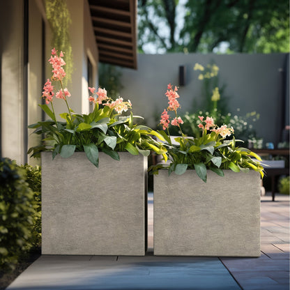 Grandes jardinières rectangulaires en béton / Grandes jardinières pour fleurs, pour intérieur et extérieur