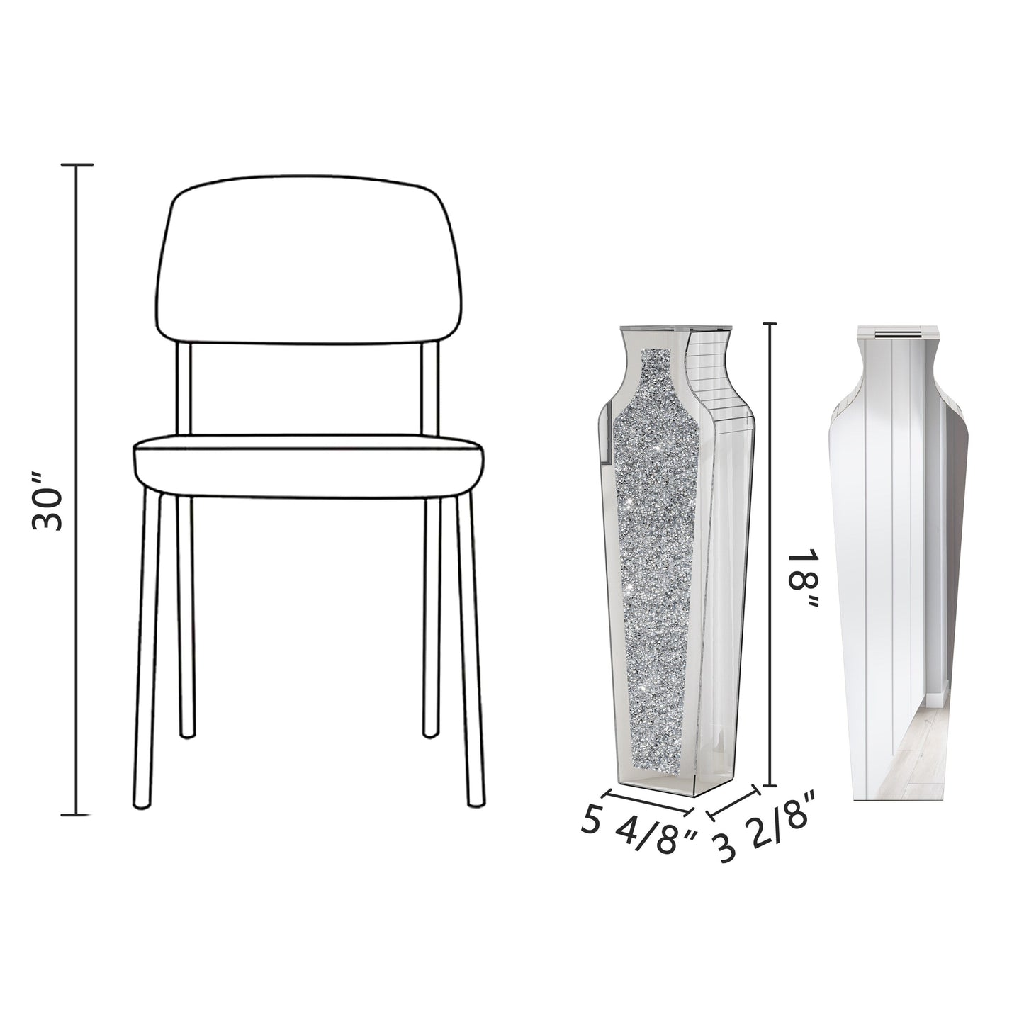 Grand vase de sol en verre concassé et décoré de diamants