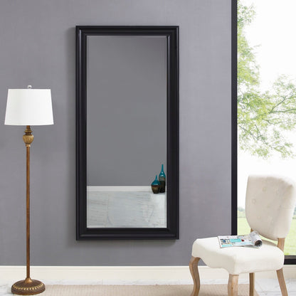 Grand miroir, miroir pleine taille, miroir rectangulaire mural suspendu avec cadre en faux bois lisse.
