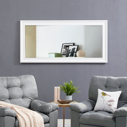 Grand miroir, miroir pleine taille, miroir rectangulaire mural suspendu avec cadre en faux bois lisse.